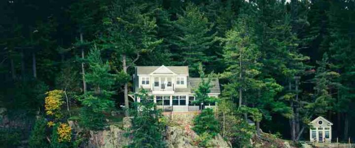 Serene lakefront house nestled among lush trees, ideal for retreat., tags: zeitgenössische sich leise die - pexel